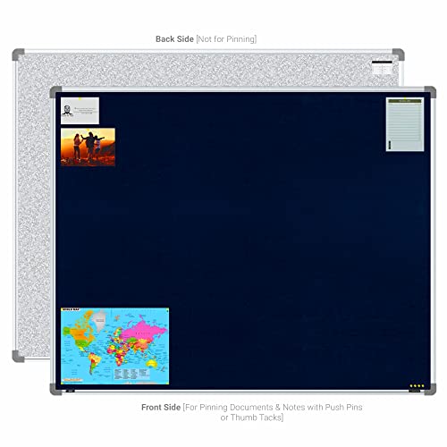 Image of Scholar Art Metis 4x5 Feet Fabric Pin-up Notice Board for Office, Home & School | High Strength Velvet Cloth + High Density Soft Board for Pinning Photos, Sticky Notes & Reminders (Dark Blue)