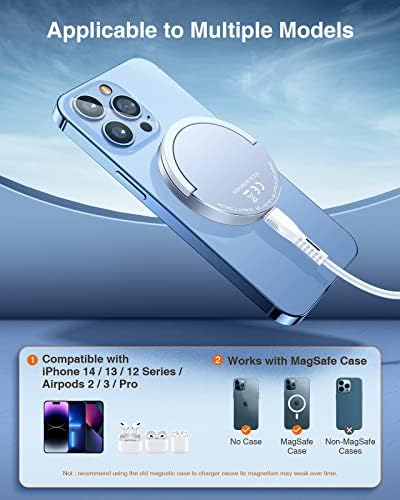 LK Wireless Charger Compatible with MagSafe Charger/iPhone 14 Pro Max/14 Pro/14/14 Plus/13 Pro Max/13 Pro/13/12 Pro Max/12 Pro/12, Magnetic Charger Pad with 3.3ft Type C USB A Cable(No Adapter), White