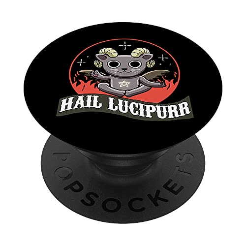 Hail Lucipurr Purr Lucifer Kawaii Goth Devil Demon Cat PopSockets PopGrip Intercambiable