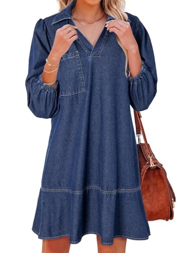 Dokotoo Dresses for Women Casual Spring Summer 3/4 Sleeve Babydoll Denim Dress Womens Ladies Cute...