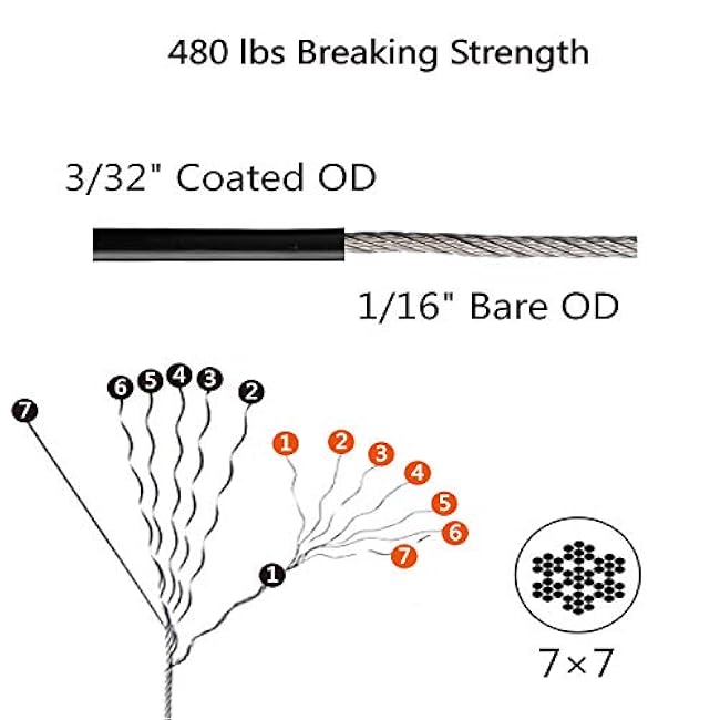 String Lights Hanging Kit,Globe String Lights Suspension Kit,Outdoor Light Guide Wire,Includ 164 FT Nylon-Coated Stainless Steel Wire Rope Cable,Turnbuckle and Hooks,Enough Accessories,Use Manual