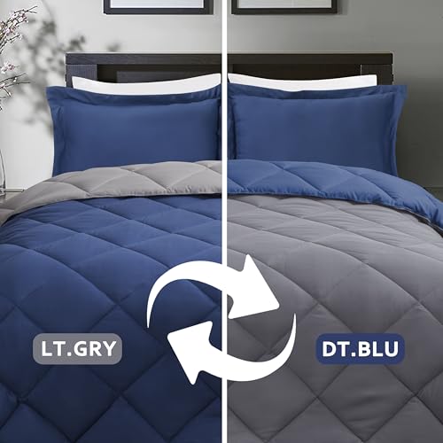 Image of HIG 3pc Navy /Gray Twin /Twin XL Bedding Comforter Set Duvet Insert Blanket
