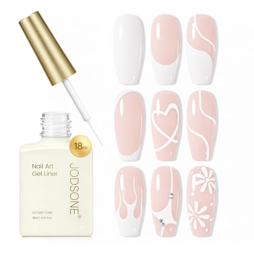 JODSONE White Nail Art Gel Liner, 18ml UV Gel Polish, Thin Brush