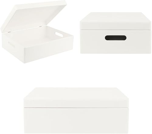 Miniatura 5 de Caja de almacenamiento de madera blanca XL con tapa con bisagras, 15.8 x 11.8 x 5.5 pulgadas (+-0.5), con asas, caja de regalo para herramientas,