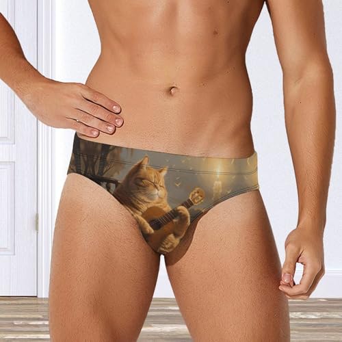 Cat Playing The Guitar Novelty Men's Swimming Brief Swimwear Pants Trunks Beach Shorts Underwear4