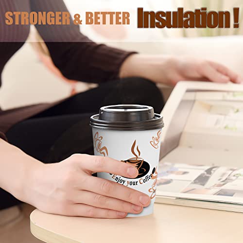 Disposable Paper Coffee Cups With Lids, 100 Pack 12 Oz Double Wall Insulated To Go Coffee Cups For Cold/Hot Beverage, Recyclable Takeaway Drinking Cups For Home Office Cafe Parties #TOP4