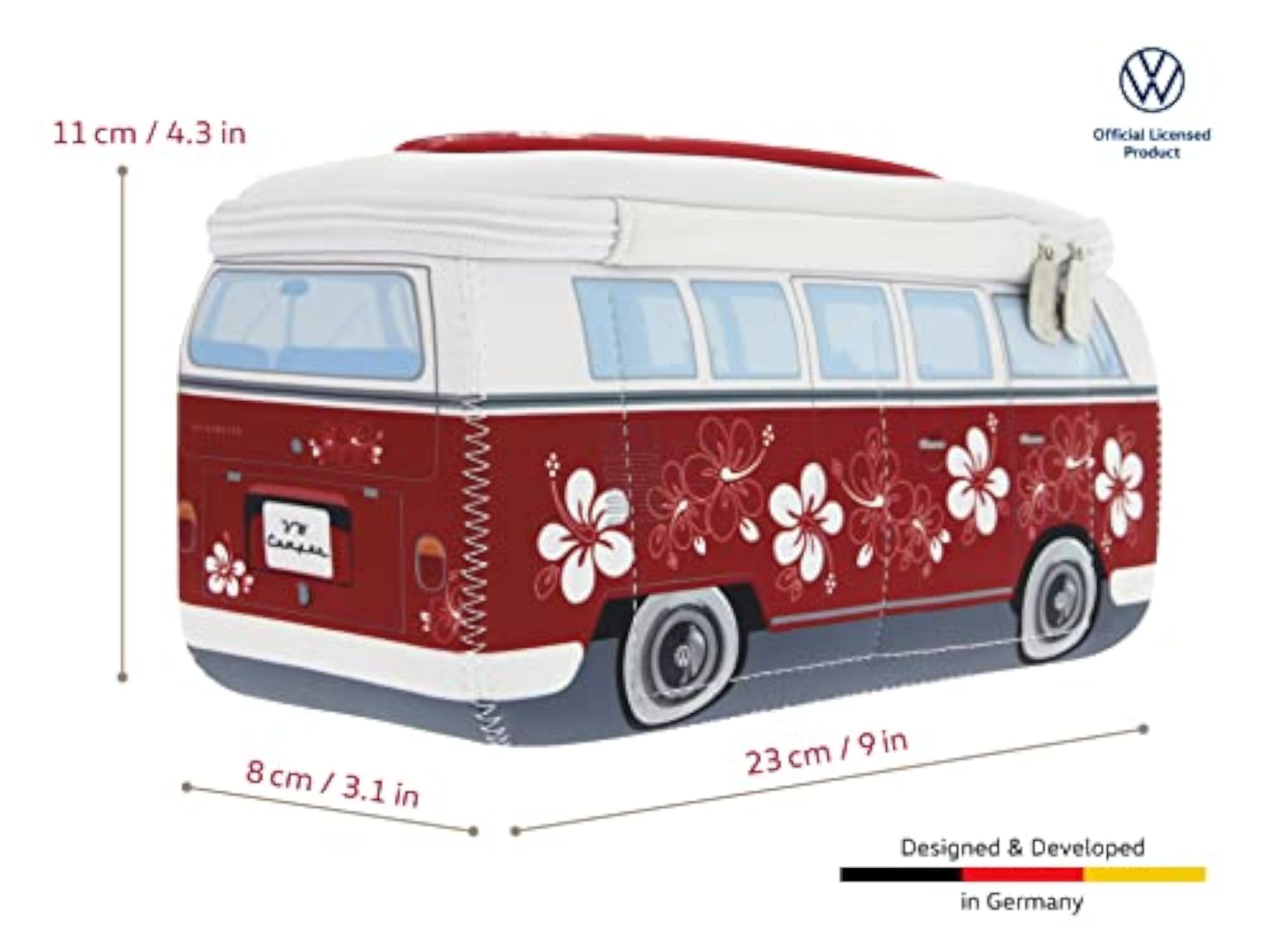 VW Collection VW T1 Bus Neoprene Bag in Hibiscus/Red