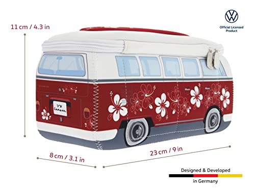 BRISA VW Collection - Volkswagen Neoprene Universal Makeup Cosmetics Toiletry Travel Pharmacy Bag in T1 Bus Design (Hibiscus/Red) (Small (9.1 x 4.3 x 3.1 inches))3