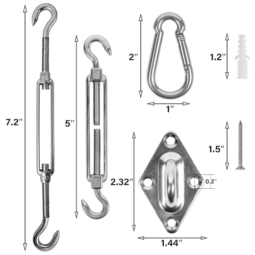 yofit Shade Sail Hardware Kit 5 inch for Triangle Rectangle Sun Shade Sail Installation, 304 Grade Stainless for Garden Outdoors, 80 Pcs