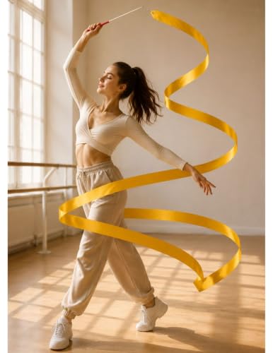 Image of BookMyCostume Gymnastic & Rhythmic Dance Ribbon Wand Collection - 2-Meter Ribbon Sticks - Ideal for School Sports Day & Gymnastic Training - Fancy Dress Costume Accessories for Kids, Teens & Adults