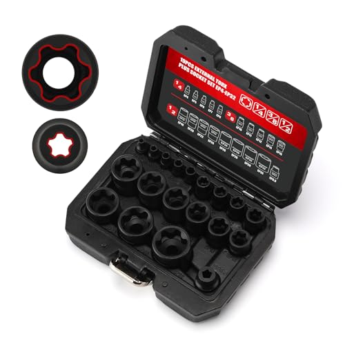 Image of CASOMAN 19PCS External Torx Plus Socket Set, 6 & 5 Point EP Sockets EP4-EP32 with 1 /2'', 3 /8'' & 1 /4'' Dr. EP8.8 Compatible with Tesla, Cr-V Steel