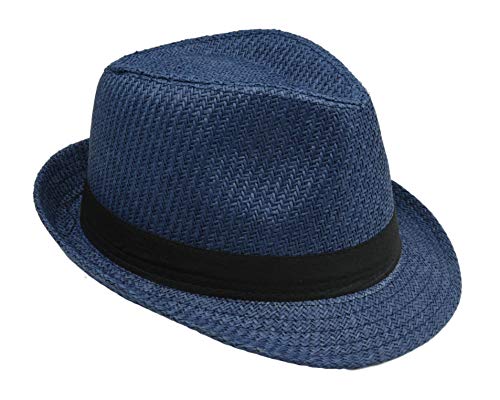 Navisima 1920S Panama Style Fedora Hats For Kids Teeangers Men And Women - Sun Fedora Hat With Band - Trilby Summer Beach Hat - Navy (Medium) #TOP2