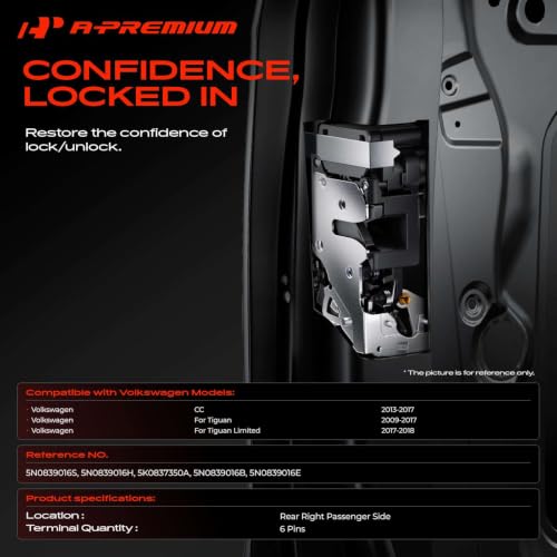 Image of A-Premium Rear Right Passenger Side Door Lock Actuator | Compatible with Volkswagen Tiguan 2009-2017, CC 2013-2017, Tiguan Limited 2017-2018