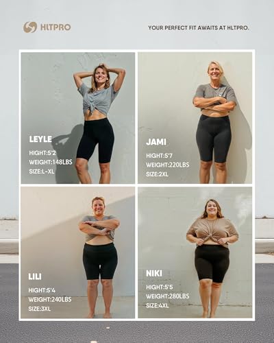 HLTPRO 3 Pack Plus Size Biker Shorts with Pockets for Women (S-4XL)- 8"/5"/3" High Waist Tummy Control Shorts for Yoga