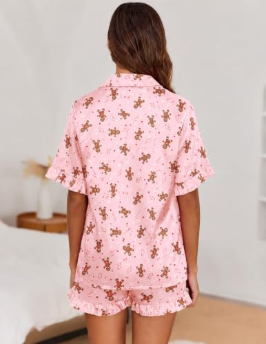 Image of Ekouaer Satin Pajama Set for Women 2 Piece Pj Sets Short Sleeve Sleepwear