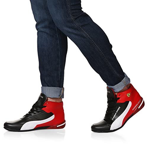 Image of Shoe Island Icon-X Fashionable Red Black Leather Trendy Modern Lace Ups Running Basketball Sports Casual Shoes Sneakers for Men (BAB5015)