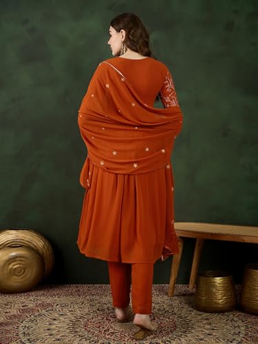 Image of SheWill Kurta Set for Women - Maroon Velvet Zari Sequence Cording Embroidered Kurta with Pant and Cutwork Organza Dupatta