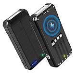 Solar Power Bank 49800mAh, Portable Charger with Built-in 4 Cables, 22.5W Fast Charging Solar Panel Charger for Traveling, Camping and Emergency(Black)