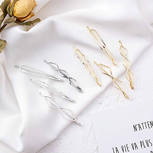 8Pcs Minimalist Wavy, Triangular, Diamond-Shaped, Round Gold-Silver Geometric Hair Clips, Hair Clip Accessories For Girls And Women. #TOP2