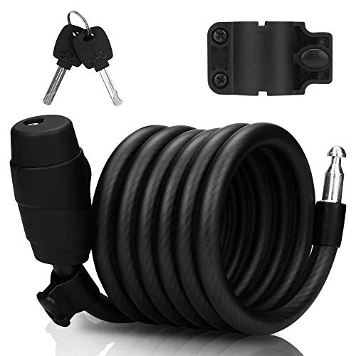 Candado de Bicicleta, Cerradura para Bicicletas con 2 Llaves, Candado Bicicleta Alta Seguridad, Candado Cable Acero Candado Bici Combinacion 180cm X15mm, para Bicicleta/Bicicleta de Montaña, etc.