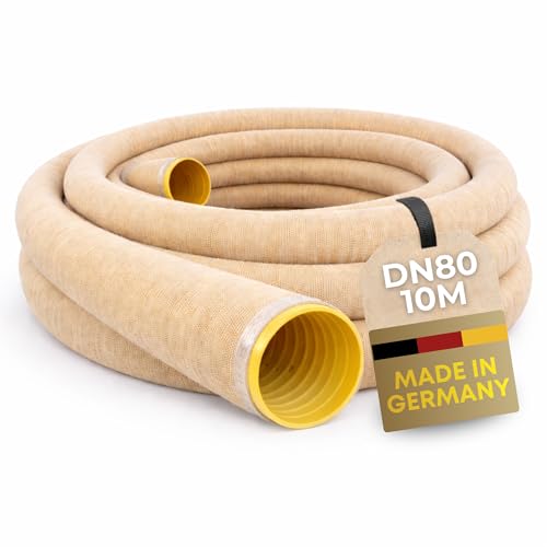 Drainagerohr DN80 10m mit Filtervlies – geschlitztes & perforiertes PVC Sickerrohr flexibel – verhindert Verstopfung und Verschlammung
