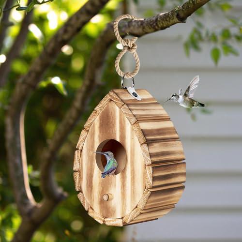 CLACKIBUKVYZ Hummingbird House,Wooden Birdhouse for Outside,Hanging Small Bird Houses,Wild Bird Nesting Box Outdoor Bird House for Bluebird,Finch,Cardinals
