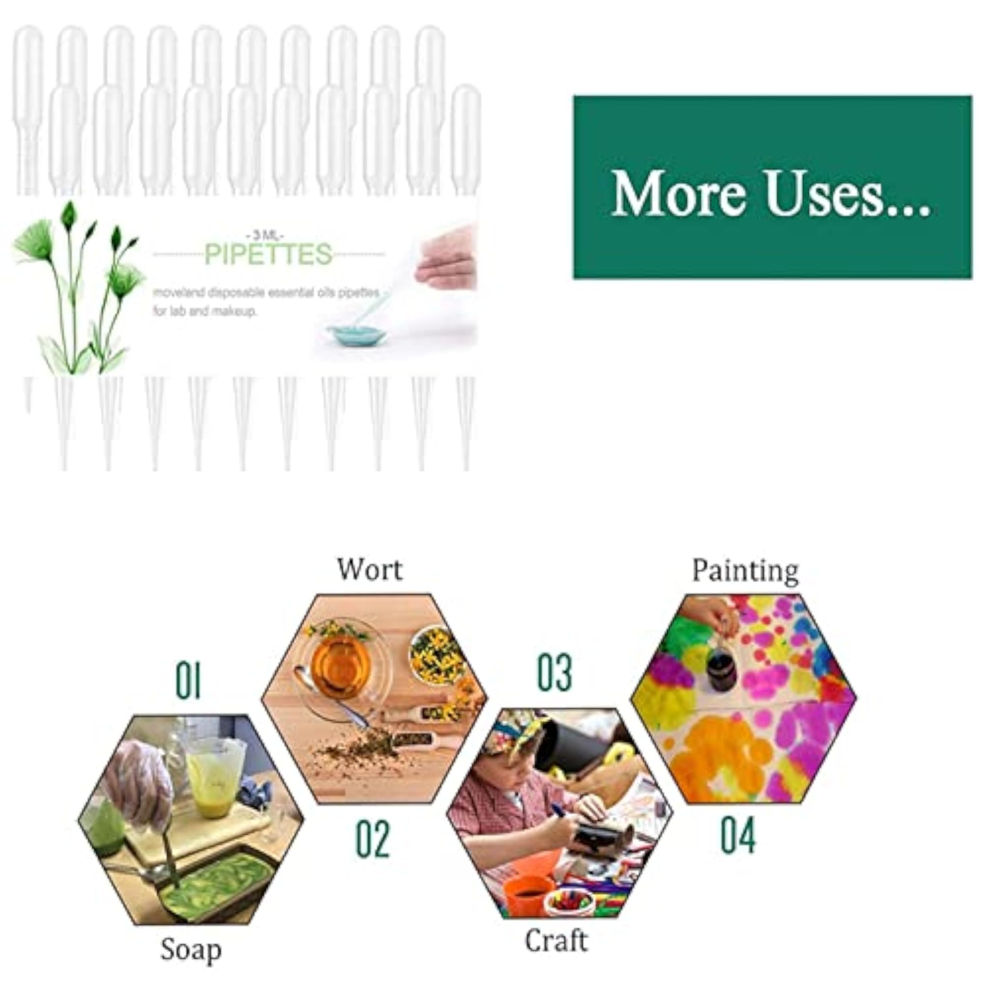2x100 Pieces Disposable Eye Dropper Transfer Graduated Pipettes