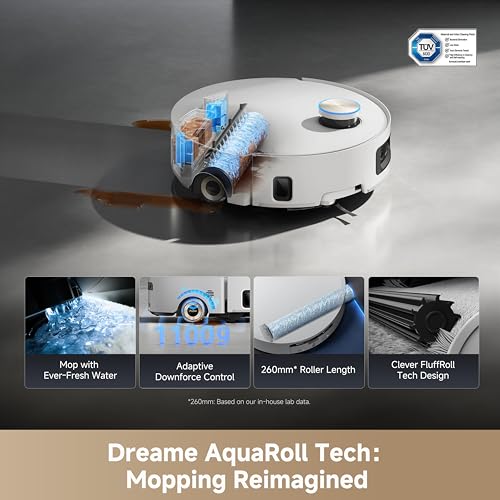 Image of DREAME Aqua10 Ultra Roller Complete Robot Vacuum and Mop & 30,000Pa Suction, Self-Cleaning Dock & Extending Roller Mop, Heat-Washes & Dries, Carpet Protection, AI Camera & LiDAR Avoidance Tech