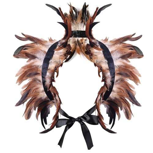 MAOFENG Gothic Natural Feather Shrug Feather Shawl Wrap Cape Victorian Collar for Halloween Cosplay Party Costume Accessories,Natural