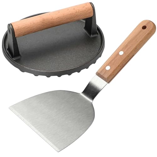 zeeooil Burgerpresse Spachtel Set mit 1 Runde Burger Smasher 1 Grillspachtel für Barbecue Steak Sandwiches Grill Zubehör (Schwarz)