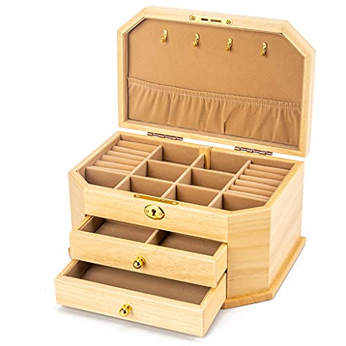 Schmuckkästchen Schmuckkasten Massivholz Schmuck Aufbewahrungsbox mit Schloss Ohrringe Halskette Schmuckkasten Große Kapazität Einfache Retro Hölzerne Hochzeitsgeschenk Reise Schmuckaufbewahrung Schmu Cover