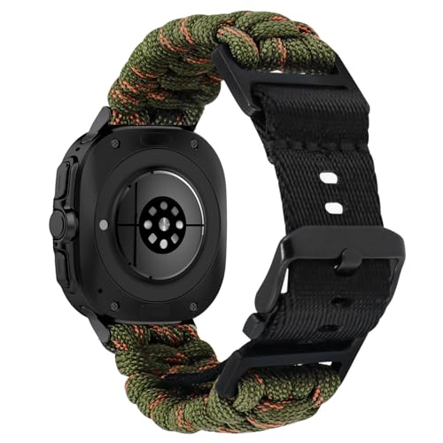 Abanen Nylon Braided Watch Band Paracord Strap with Adjustable Safety Buckle for Samsung Galaxy Ultra 47mm (Green-Orange)