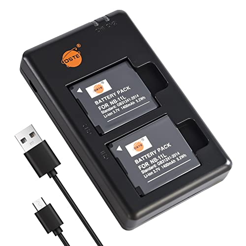 DSTE 2PCS NB 11L NB 11LH(1400mAh/3.7V) Batería Cargador Compatible para Canon PowerShot A2300,A2400,A2500,A2600,A3400,A3500,A4000 IS,ELPH 110, 115,130,320,340 HS,IXUS 265,132D,140,155,150,145