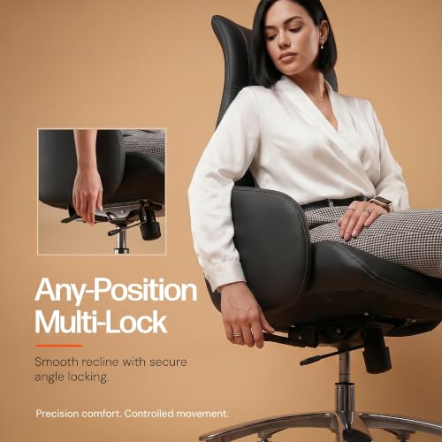 Image of DROGO Calista Ergonomic Office Chair for Work & Home with Premium Vegan Leather | Executive Boss Chair with 5 Cm Seat Depth Adjustment | 3-Point Tilt Recline Lock | Heavy Duty Metal Base (Black)