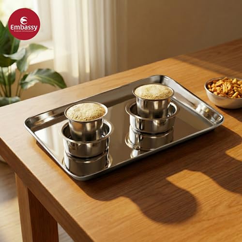 Image of Embassy Stainless Steel Rectangle Deep Tray | 33x22 cm (L x B) | Serving Tray for Kitchen | Food Tray for Parties, Catering, Dining, Baking & Everyday Use | Dishwasher Safe & Easy to Clean