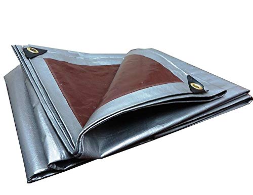 3 x 5 m, extra starke silberfarbene 210 g/m² Tarpaulin Bodenplane mit Metallringen, Abdeckungen, Sonnenschutz, Hängemattenzelt, tragbar, wasserdicht, Autodach, für Outdoor-Wandern