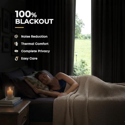 INOVADAY Thermal Sliding Door Curtains 100% Blackout Curtains for Bedroom, Sliding Glass Door Drapes Extra Wide for Patio Linen Textured Farmhouse Window Treatment, Beige, 1 Panel, W100xL108 by INOVADAY - Image 2