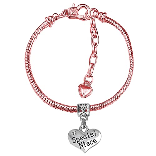 Pulseras ajustables chapadas en oro rosa para niñas con colgante de corazón y caja de regalo, Todo Cover