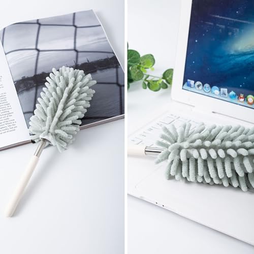 Image of Green Retractable Microfiber Duster for Cleaning Extendable Feather Duster Household Cleaning Tool for Cleaning Car, Office, Window, Furniture