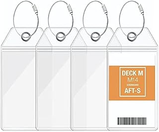Luggage Tag Holders, Clear Waterproof PVC Pouch with Zip Seal & Steel Loops, for Cruise Trip Vacation Accessories Luggage Suitcases Holders ID Labels Suitcase Tags (4PCS)