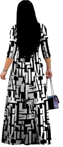 Image of CaniBtr Maxi Dresses for Women Plus Size 3 /4 Sleeve Long Dress with Belt