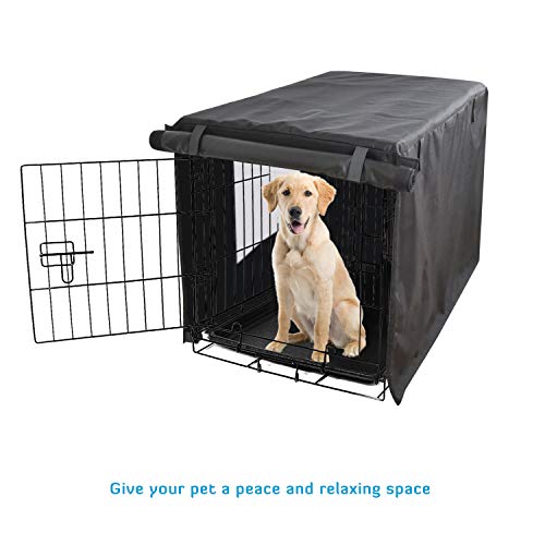 Honest Outfitters Dog Crate Cover 36 Inch Dog Kennel Cover For Medium Dog, Heavy Duty Oxford Fabric,With Double Door, Pockets And Mesh Window (37L X 24W X 25H,Black) #TOP5