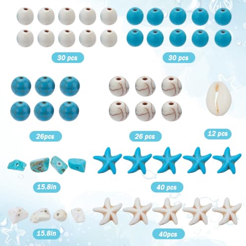 SUNNYCLUE 1 Box About 300Pcs Bohemian Style Starfish Beads Blue White Beads Bulk Natural Shell Beads Summer Ocean Animal Starfish Bead Seashell Charms 6mm 8mm Beads Chip Beads for Jewelry Making Kits - Image 2
