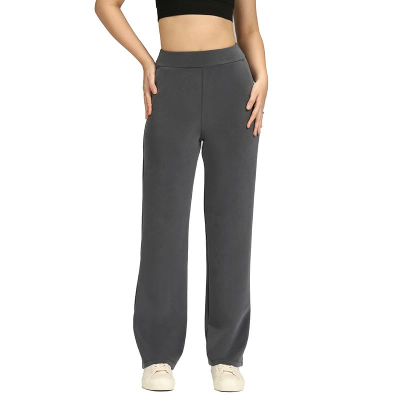 BlissClub Womens BareButter Straight Pants, High Rise, Straight fit,Pockets, Comfortable Waistband,Regular Variant Below 5’4