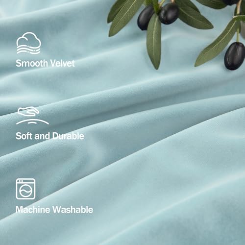 Image of Extra Long Light Blue Velvet Blackout Curtains 108 Inch Length 2 Panel for Large Window Living Room Spring Back Tab Pocket Cold Blocking Heavy Ceiling Floor Winter Drape for Bedroom Patio Sliding Door