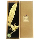 Metal Feather Bookmark, Golden Bookmarks with 3D Butterfly Green Pendant for Women, Teacher Book Lov