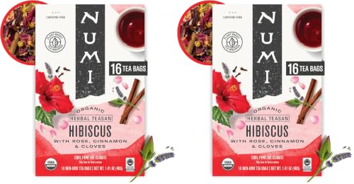Image of Numi Organic Hibiscus Tea, 16 Herbal Tea Bags, Hibiscus Tea with White Rose, Cinnamon & Cloves (Pack of 2)