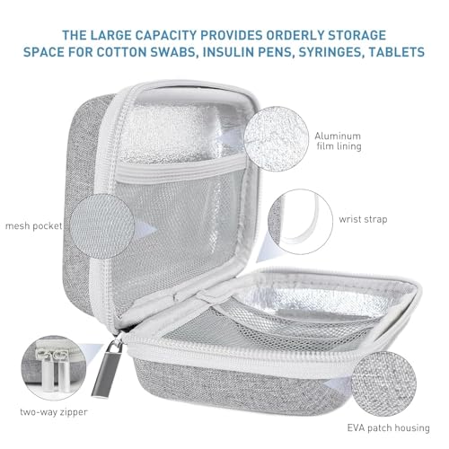 Image of Gosemai Insulin Cooler Travel Case with 2 Ice Packs TSA Approved Hard Shell Diabetic Medication Bag for Insulin Pens Syringes and Tablets Compatible with Ozempic Mounjaro (Grey Small)