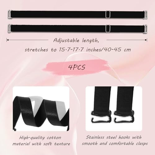 SYNTHORA Cotton Adjustable Bra Straps Replacement, Elastic Removable Lingerie Shoulder Straps with Stainless Steel Hooks, 4 Pairs Black for Women image 5