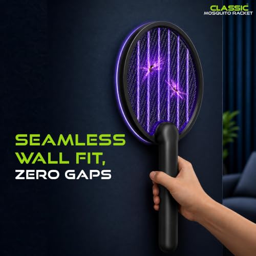 Image of Mosquito Killer Racket, Mosquito Bat Electric with UV Light | 3500V Fly Swatter, 1200mAh Rechargeable Battery, 2-in-1 Mosquito Killer Lamp for Home, Foldable Body, Black